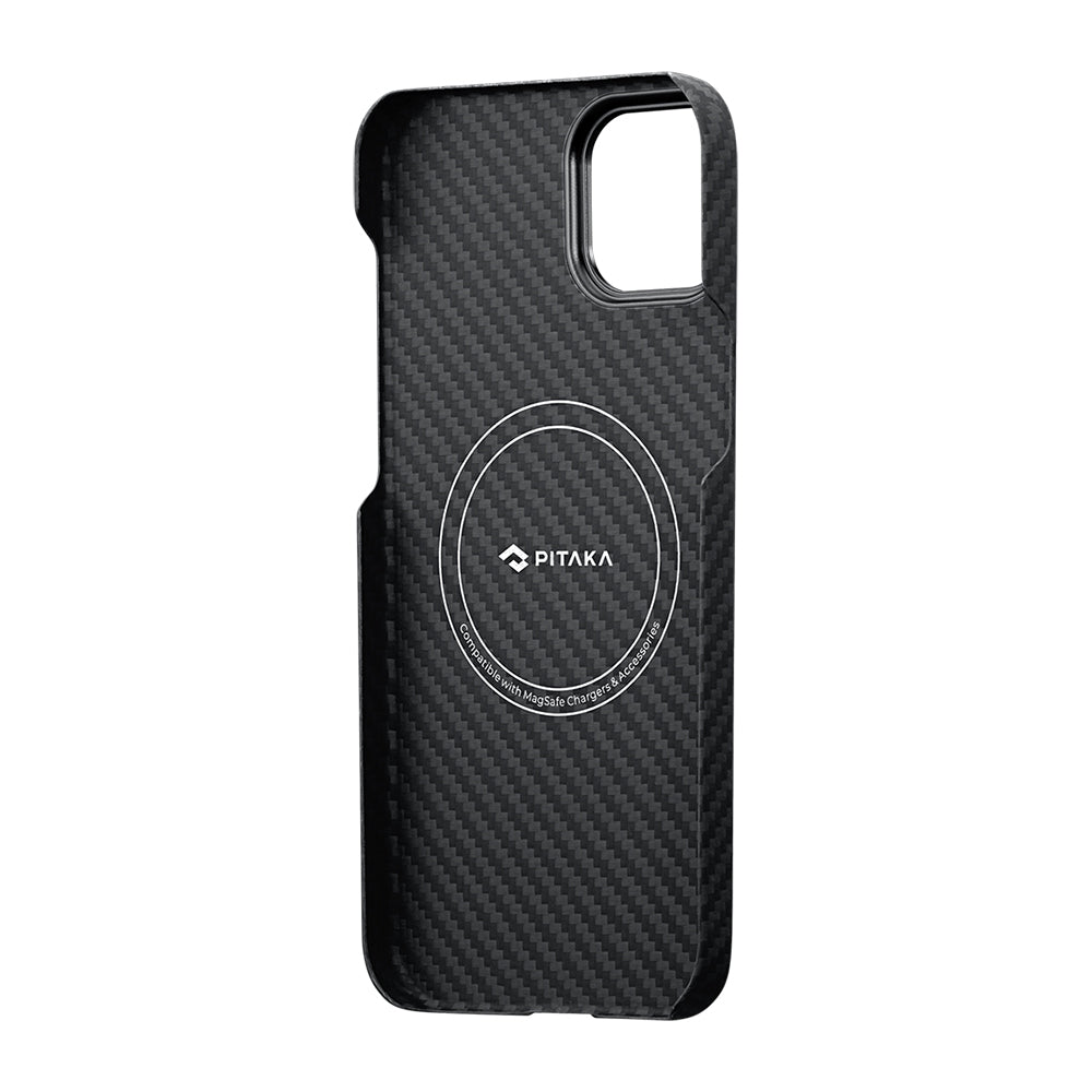 Pitaka Ultra-Slim Classic Serisi iPhone 14 M-safe Şarj Özellikli 1500D Aramid Fiber Black-Grey Twill Kılıf Pitaka Ultra-Slim Classic Serisi iPhone 14 M-safe Şarj Özellikli 1500D Aramid Fiber Black-Grey Twill Kılıf